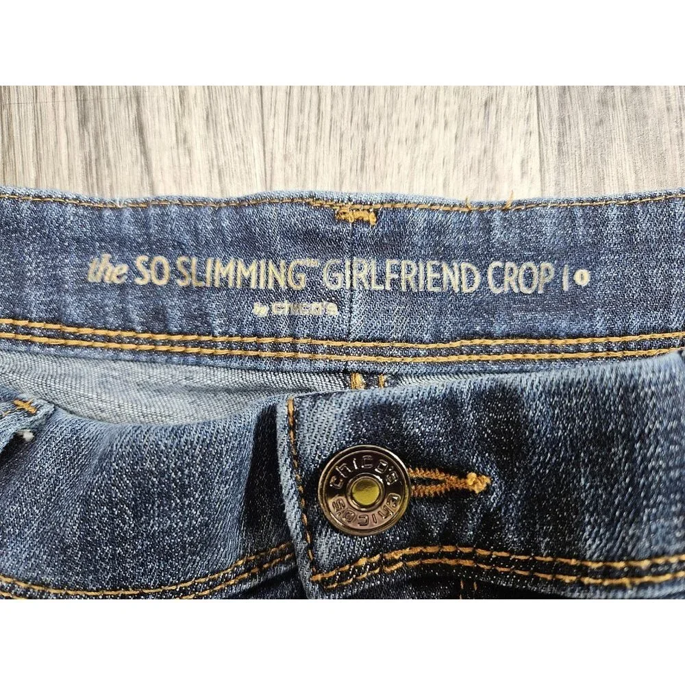 Chicos Jeans Womens 0 Blue So Slimming Girlfriend Crop Medium Wash Denim Zip Fly
